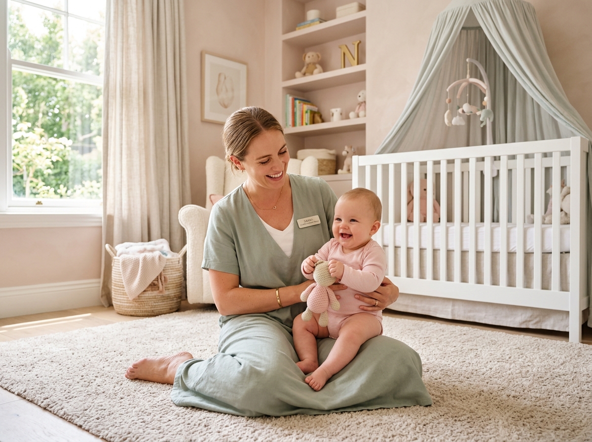 Nanny caring for a child at home